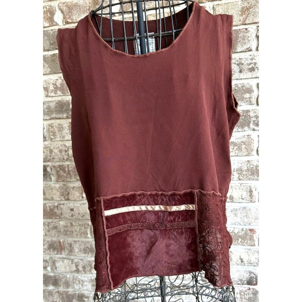 Vintage Nooshin Femme Sleeveless Top Medium Plum Lace Velour Scoop Neck …